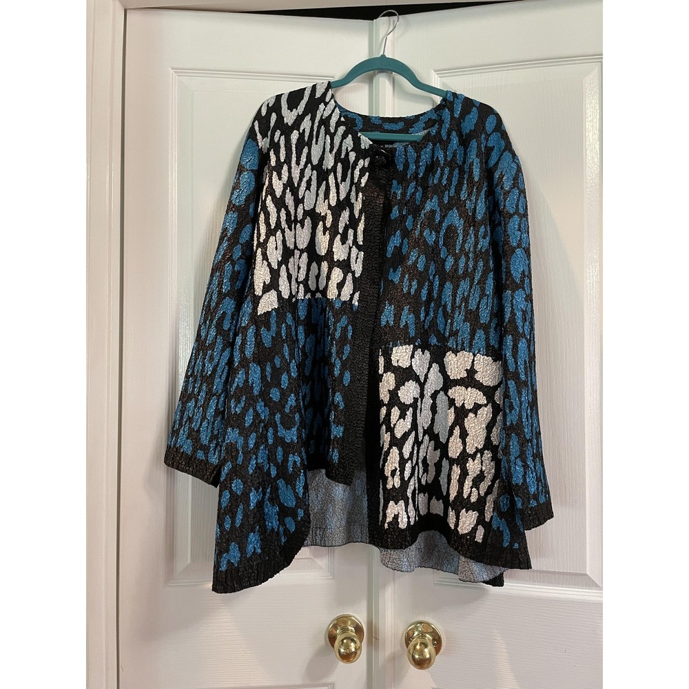 Ming Wang Jacket Womens Extra Large Blue‎ Black White Heritage Fit Textured Knit